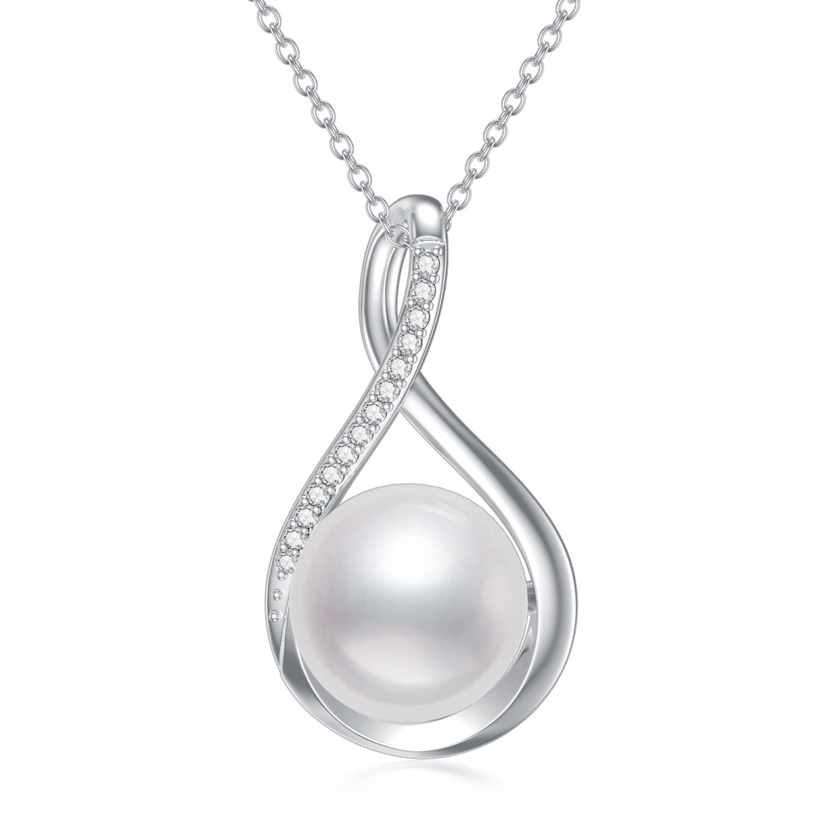 Sterling Silver Round Pearl Infinity Symbol Pendant Necklace-1