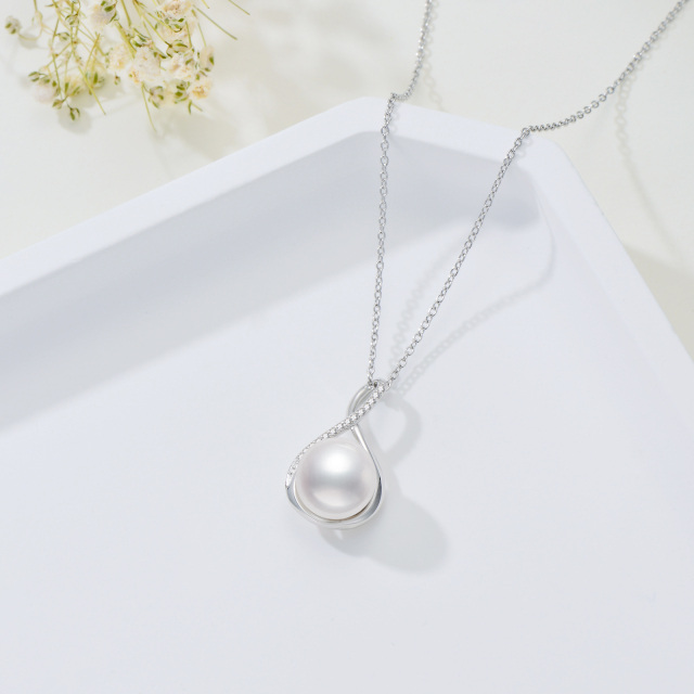 Sterling Silber Runde Perle Unendlichkeit Symbol Anhänger Halskette-3