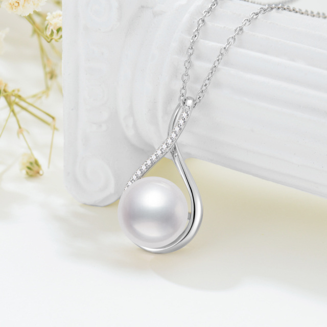 Sterling Silber Runde Perle Unendlichkeit Symbol Anhänger Halskette-2