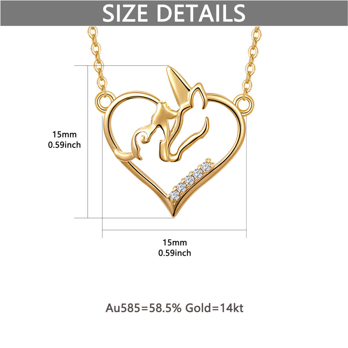 14K Gold Cubic Zirkonia Herz & Einhorn Anhänger Halskette-5