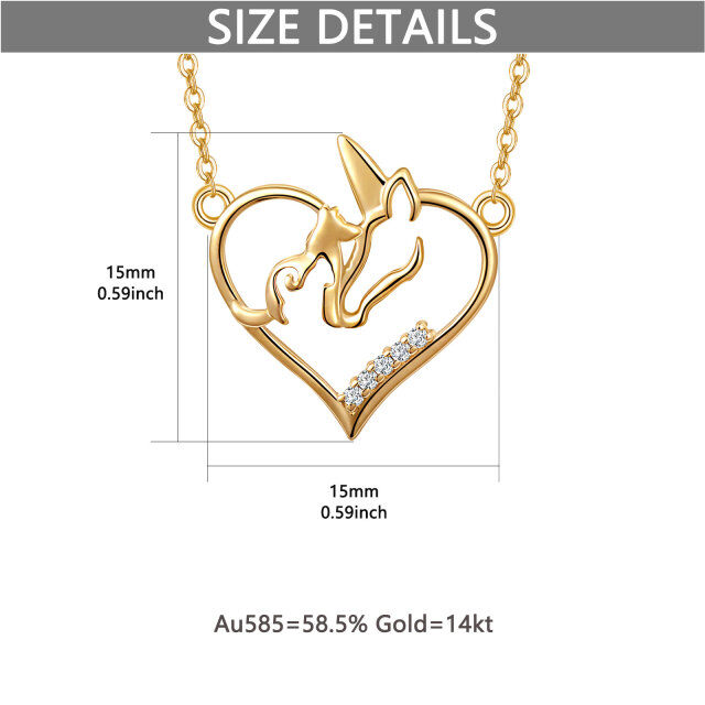14K Gold Cubic Zirconia Heart & Unicorn Pendant Necklace-4