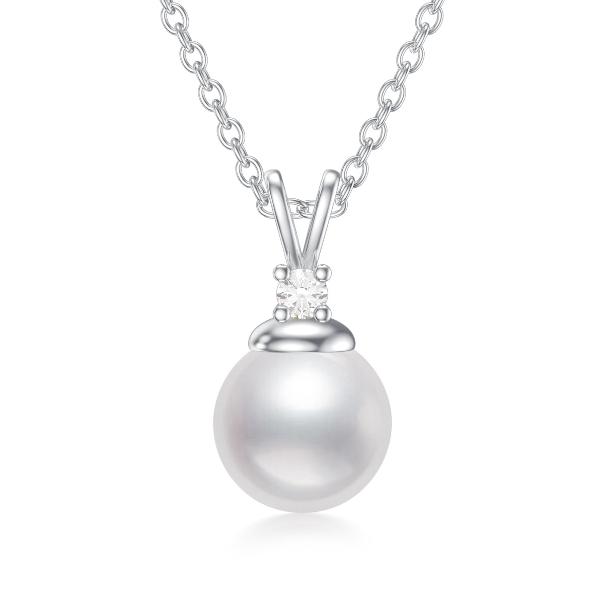 Collar de plata de ley con hilo de perlas redondas de 18 y 2 pulgadas de extensión-1