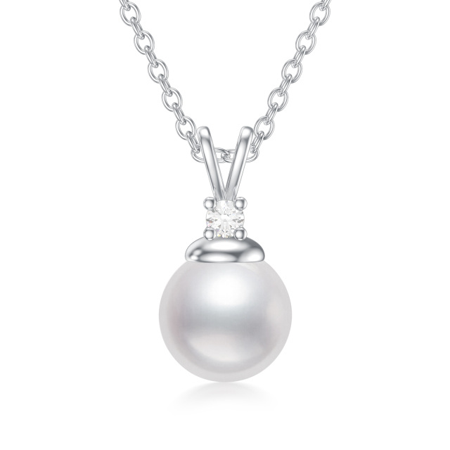Collar de plata de ley con hilo de perlas redondas de 18 y 2 pulgadas de extensión-0