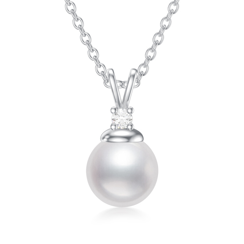 Collar de plata de ley con hilo de perlas redondas de 18 y 2 pulgadas de extensión