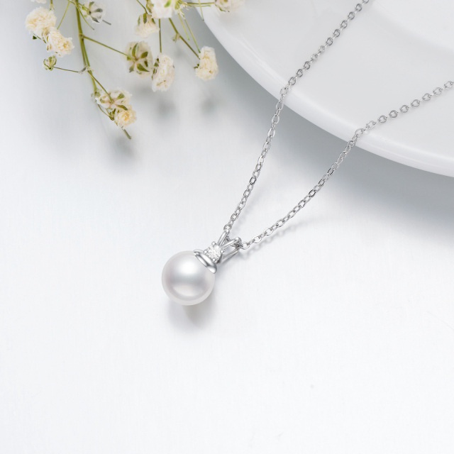 Collar de plata de ley con hilo de perlas redondas de 18 y 2 pulgadas de extensión-3