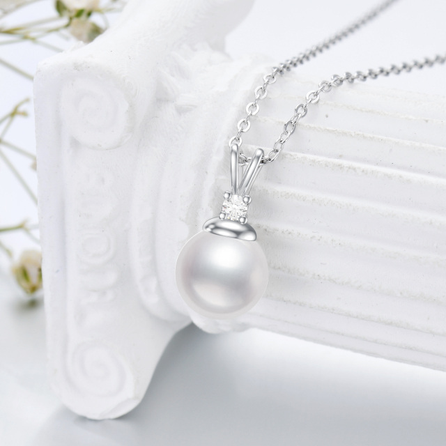 Collar de plata de ley con hilo de perlas redondas de 18 y 2 pulgadas de extensión-2