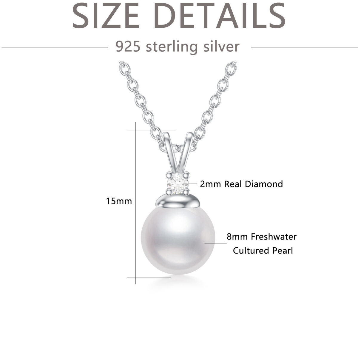 Collar de plata de ley con hilo de perlas redondas de 18 y 2 pulgadas de extensión-5