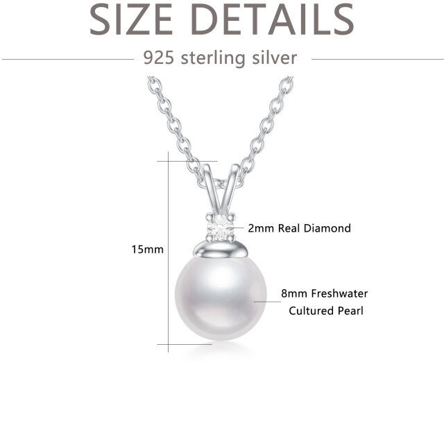 Collar de plata de ley con hilo de perlas redondas de 18 y 2 pulgadas de extensión-4