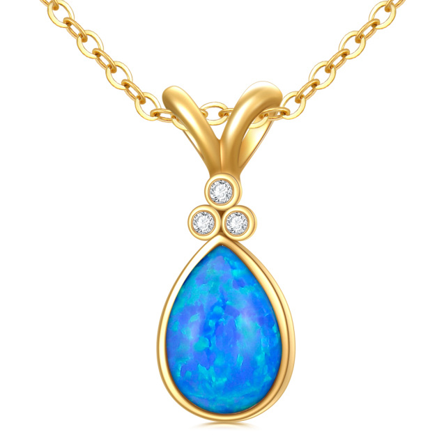 Colar pendente Carneiro em forma de gota com diamantes e opala azul em ouro de 14K-0