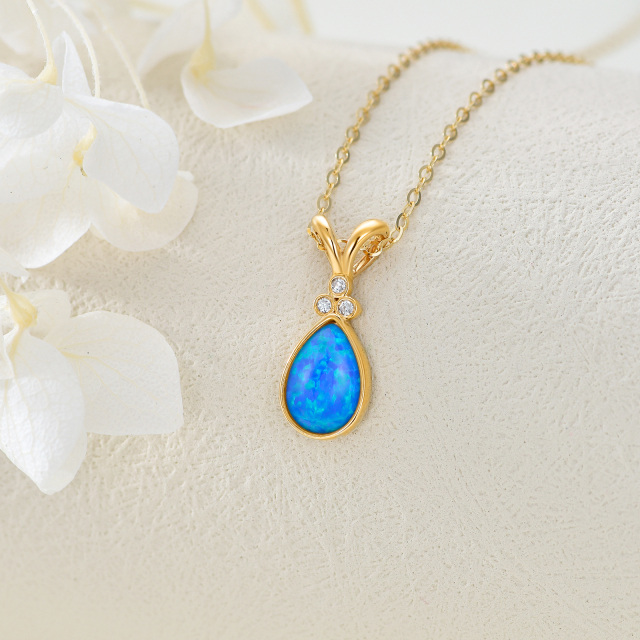 14K Gold Diamond & Blue Opal Drop Shape Aries Pendant Necklace-3