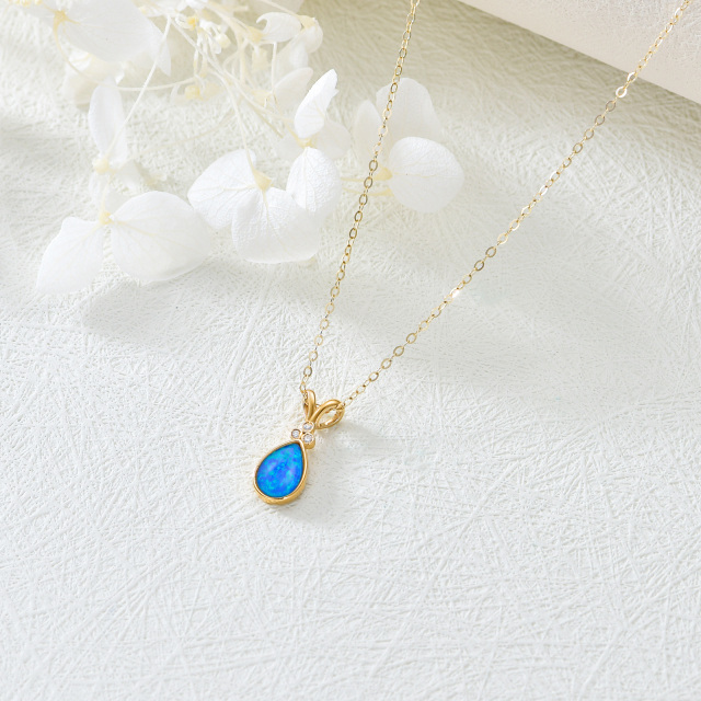 14K Gold Diamond & Blue Opal Drop Shape Aries Pendant Necklace-3