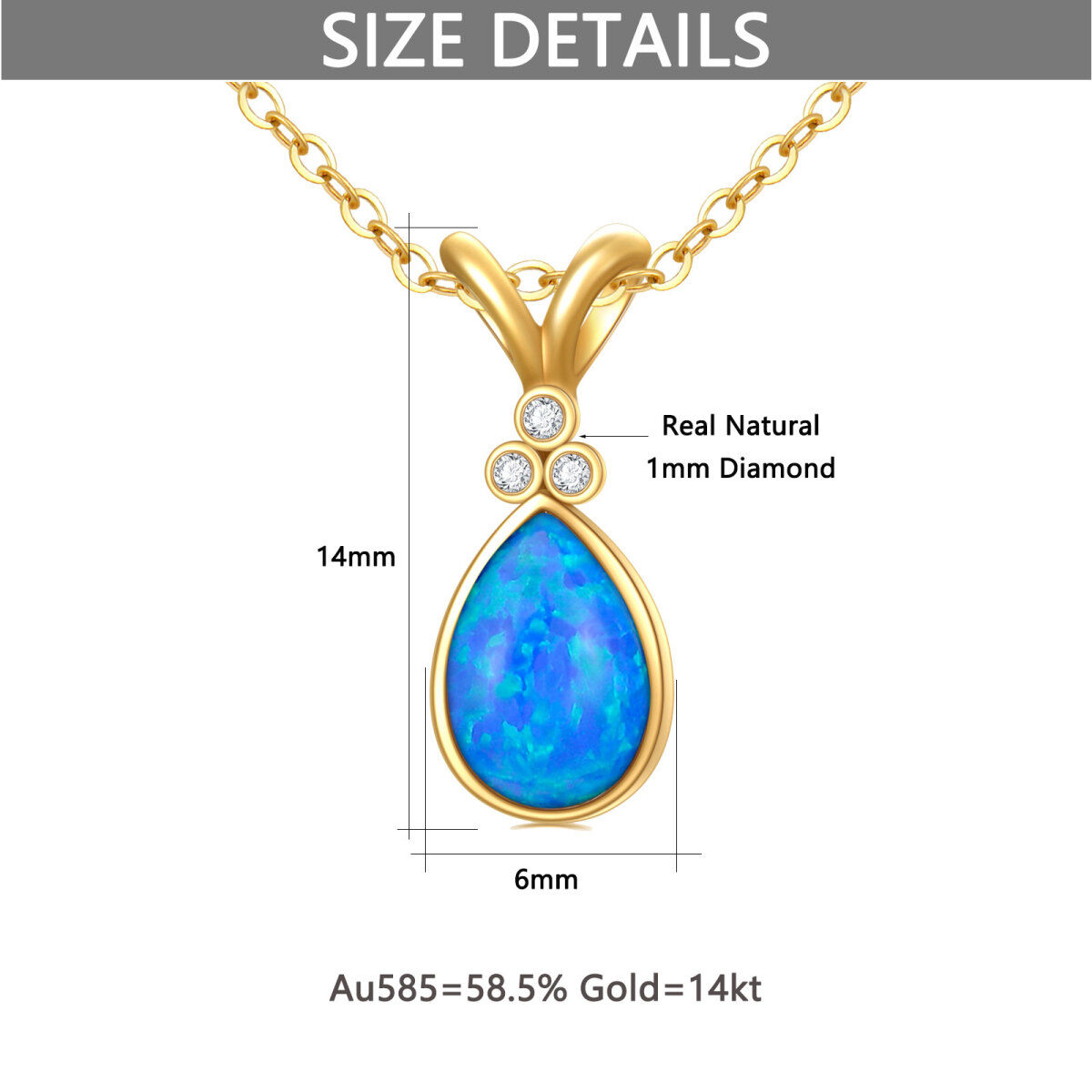 Collar de oro de 14 quilates con diamantes y ópalo azul en forma de gota Colgante Aries-5