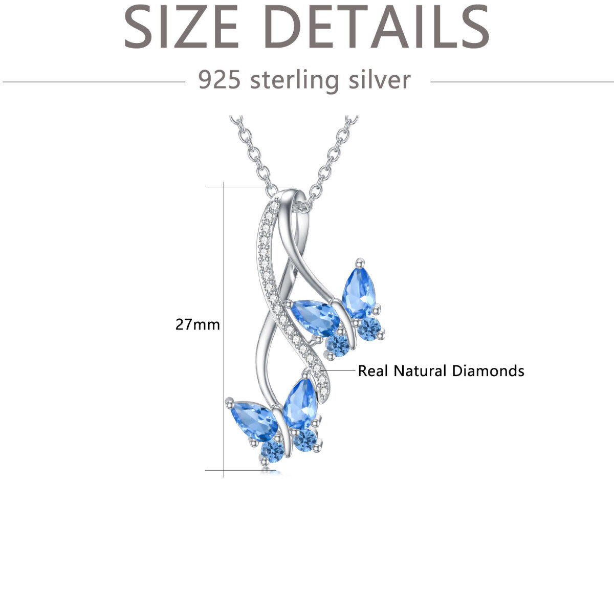 Sterling Silver Natural Diamonds Butterfly Pendant Necklace-5