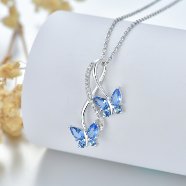 Sterling Silver Natural Diamonds Butterfly Pendant Necklace-2