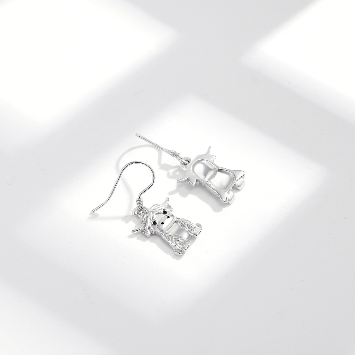 Sterling Silver Cow Drop Earrings-4