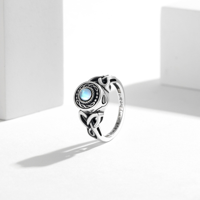 Sterling Silber kreisförmig Mondstein keltischen Knoten & Herz Urne Ring mit eingraviertem-2