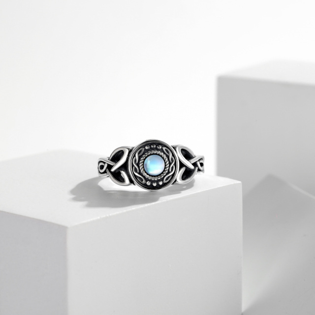 Sterling Silber kreisförmig Mondstein keltischen Knoten & Herz Urne Ring mit eingraviertem-3