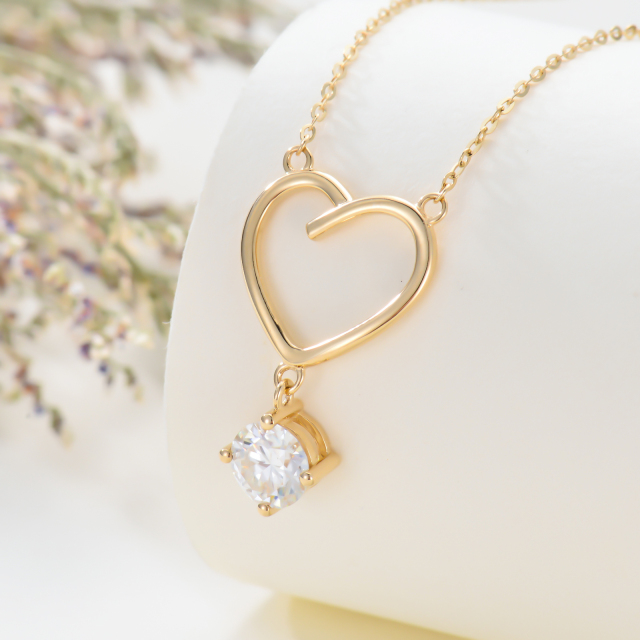 14K Gold Circular Shaped Moissanite Heart Pendant Necklace-3