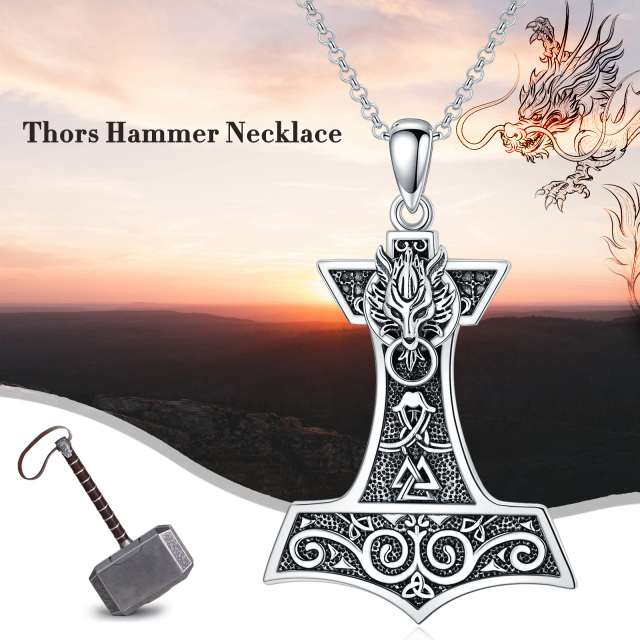 Sterling Silver Thor's Hamme Pendant Necklace for Men-5