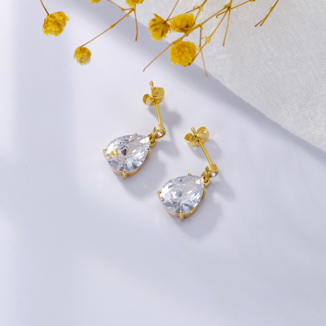 14K Gold Pear Shaped Cubic Zirconia Drop Shape Drop Earrings-3