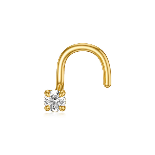 14K Gold Round Diamond Nose Ring-0