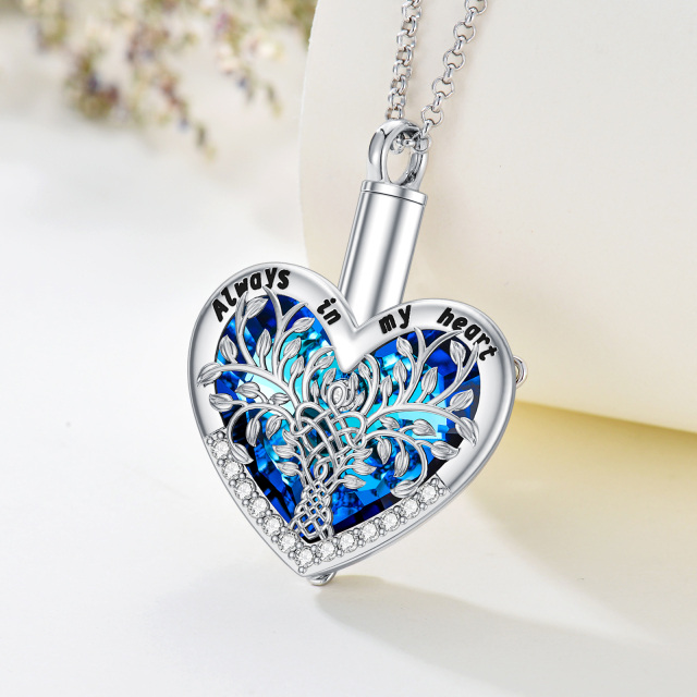 Plata de ley en forma de corazón de cristal Árbol de la Vida Urna Collar para cenizas con cadena de Rolo-3