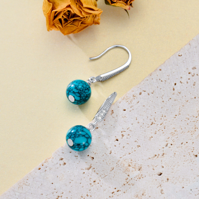 Sterling Silver Round Turquoise Round Drop Earrings-3