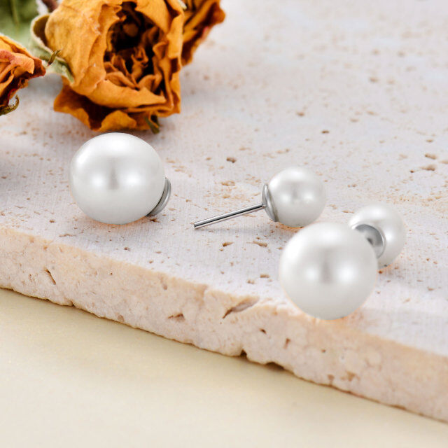 Sterling Silver Circular Shaped Pearl Round Stud Earrings-4