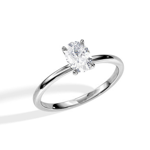Personalized 1ct 10K White Gold Solitaire Oval Cut Moissanite Engagement Ring For Women-4