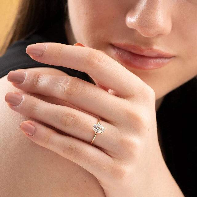 Anel de noivado personalizado de moissanite com corte oval em ouro branco 1ct 10K para mulheres-1