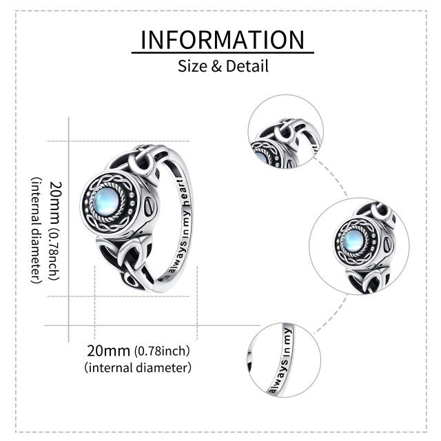 Sterling Silber kreisförmig Mondstein keltischen Knoten & Herz Urne Ring mit eingraviertem-5