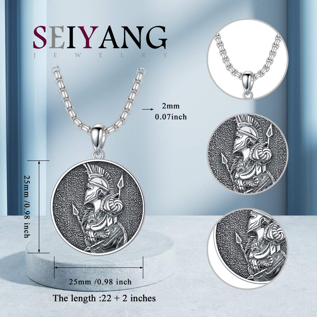 Sterling Silver Spartan Warrior Pendant Necklace for Men-6
