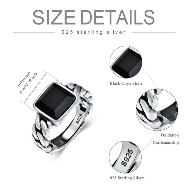 Offener verstellbarer Ring aus 925er Sterlingsilber mit schwarzem Onyx im Quadratschliff-5