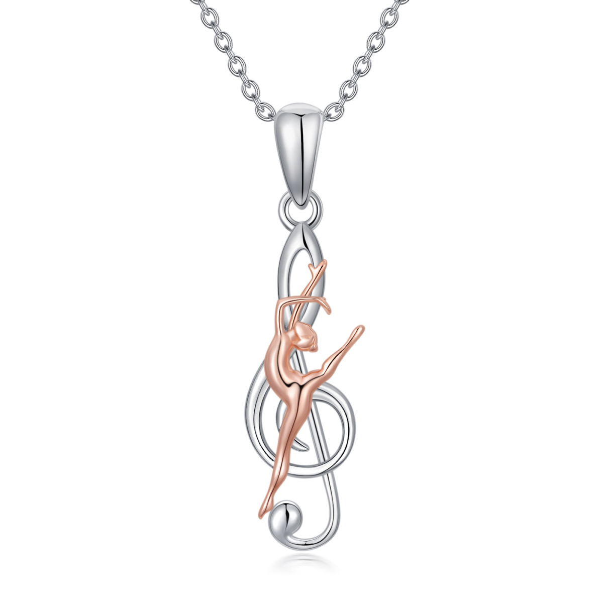 Sterling Silver Two-tone Ballet Dancer Pendant Necklace-1