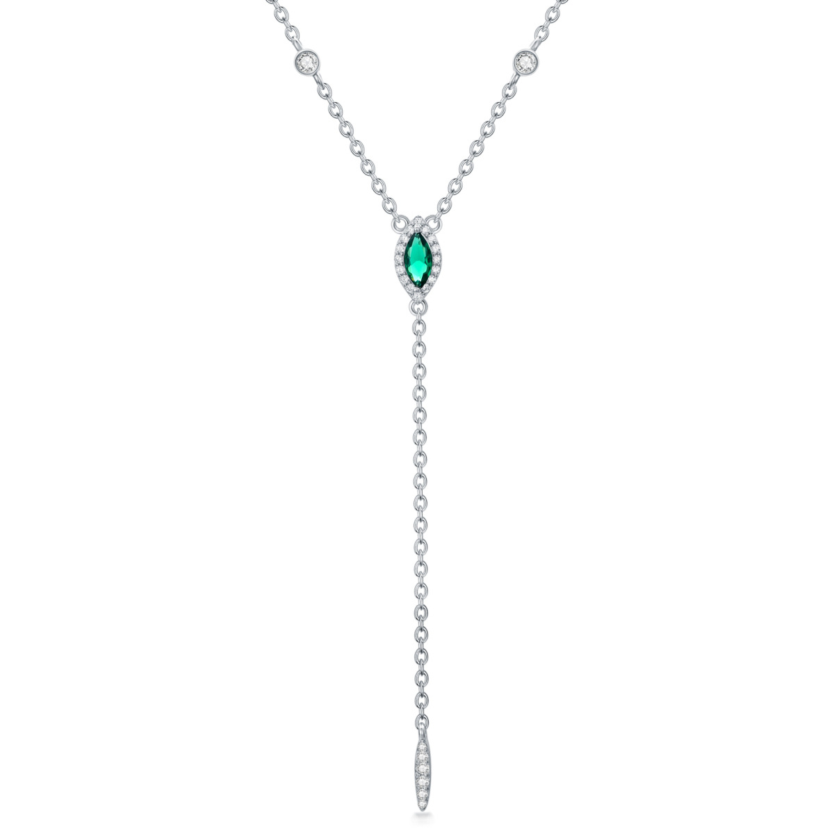 9K White Gold Marquise Green Cubic Zirconia Non-adjustable Y-Necklace-1