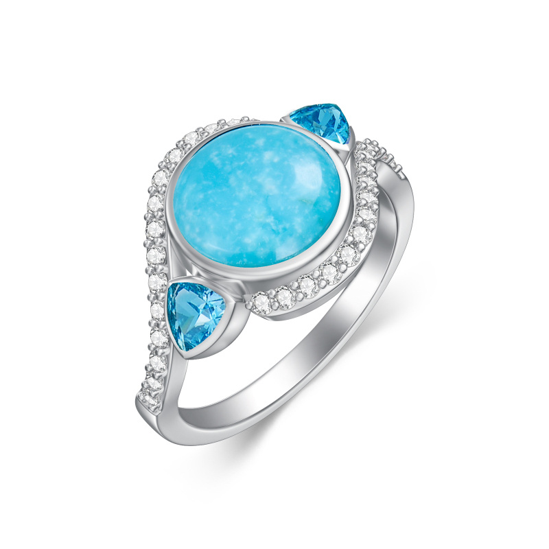 Sterling Silver Circular Shaped Turquoise Couple Ring
