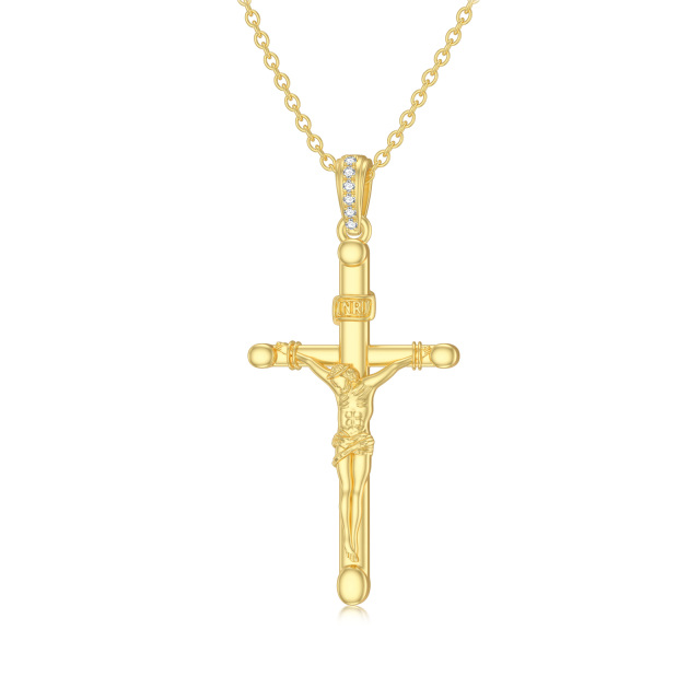 Colar com pendente em forma de cruz Moissanite redonda em prata de lei com banho de ouro a-0
