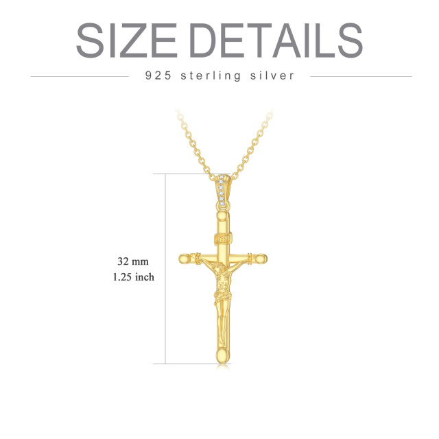 Sterling Silver with Yellow Gold Plated Round Moissanite Cross Pendant Necklace-3