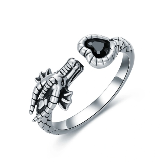 Anello aperto in argento Sterling Heart Crystal Dragon