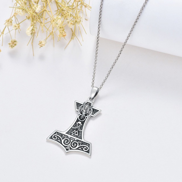 Sterling Silver Thor's Hamme Pendant Necklace for Men-3