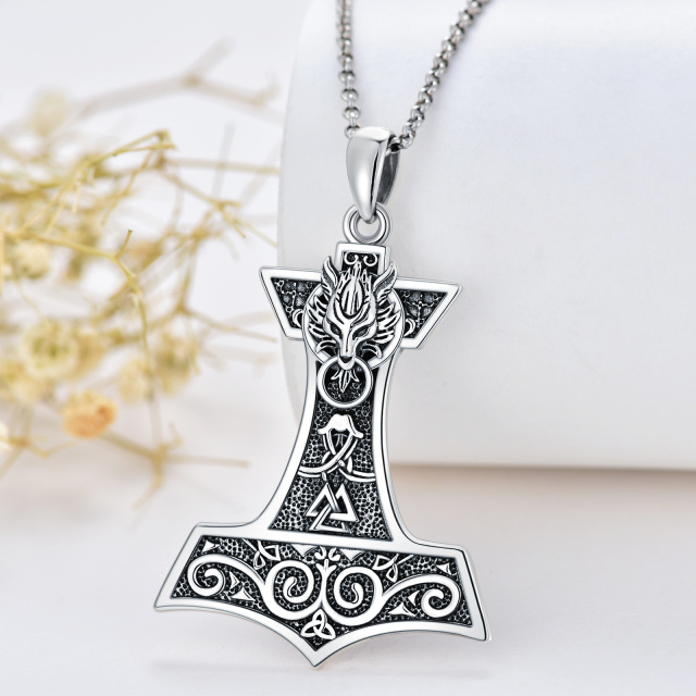 Sterling Silver Thor's Hamme Pendant Necklace for Men-2