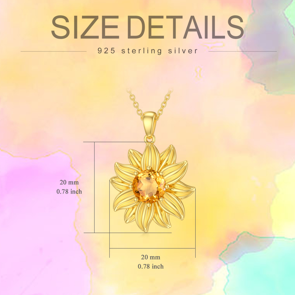 Sterling Silver with Yellow Gold Plated Round Crystal Sunflower Pendant Necklace-5