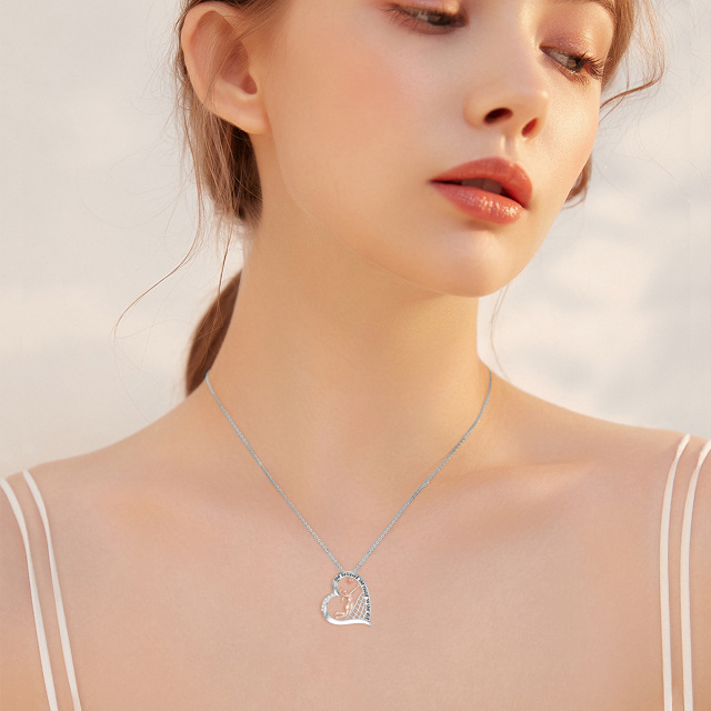 Sterling Silver with Rose Gold Plated Zircon Gymnast Pendant Necklace with Engraved Word-1