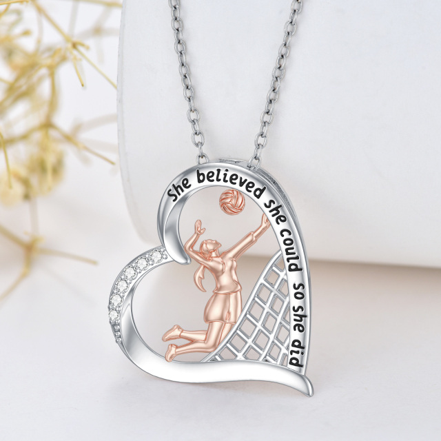 Sterling Silver with Rose Gold Plated Zircon Gymnast Pendant Necklace with Engraved Word-2