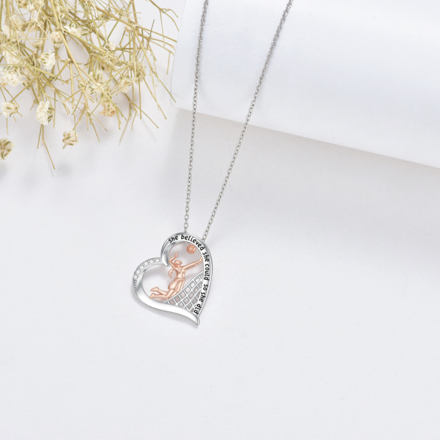 Sterling Silver with Rose Gold Plated Zircon Gymnast Pendant Necklace with Engraved Word-3