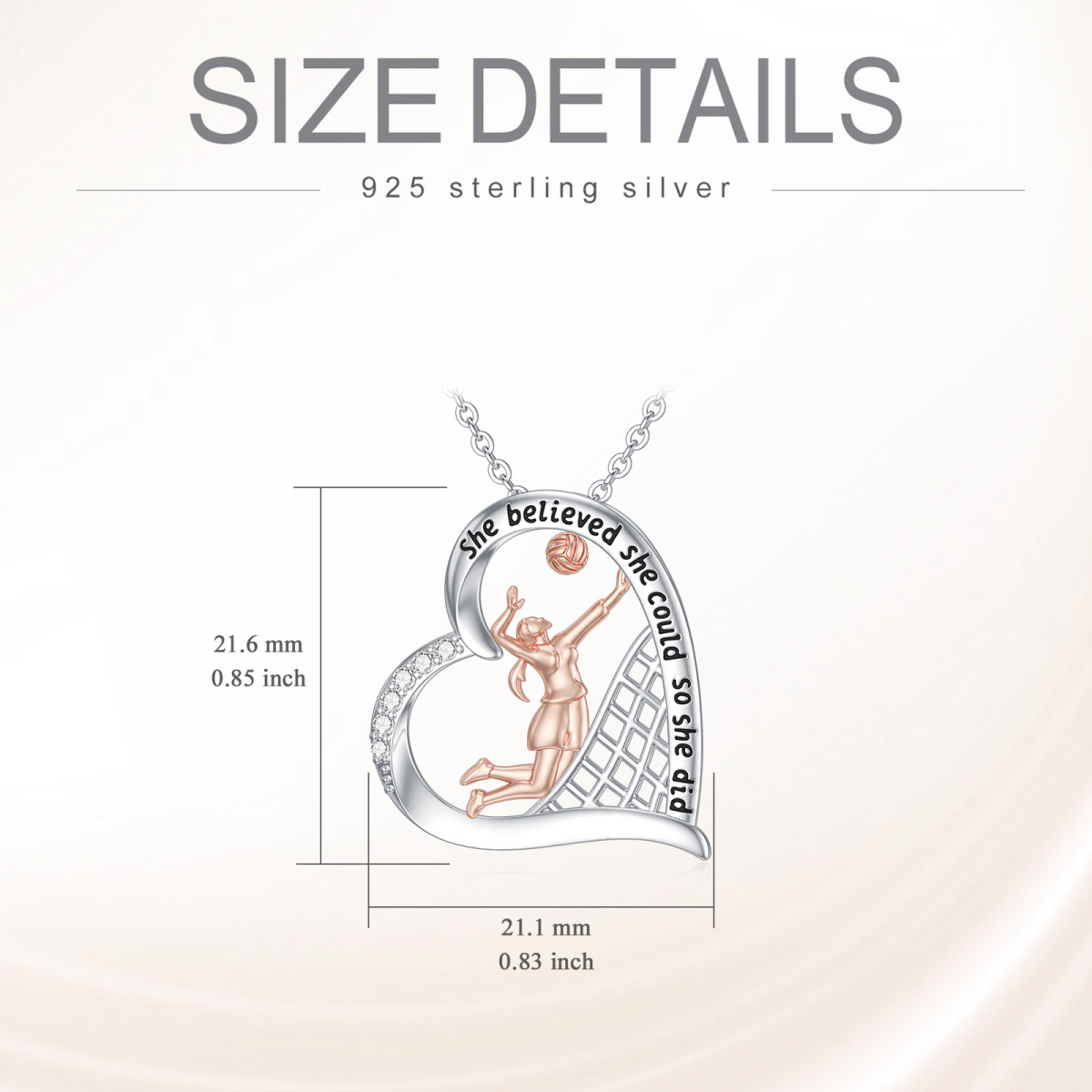 Sterling Silver with Rose Gold Plated Zircon Gymnast Pendant Necklace with Engraved Word-6