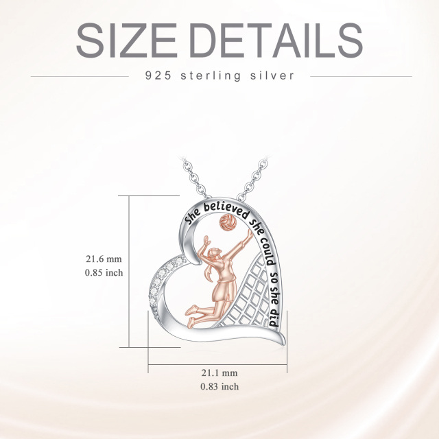 Sterling Silver Two-tone Cubic Zirconia Gymnast Pendant Necklace with Engraved Word-6