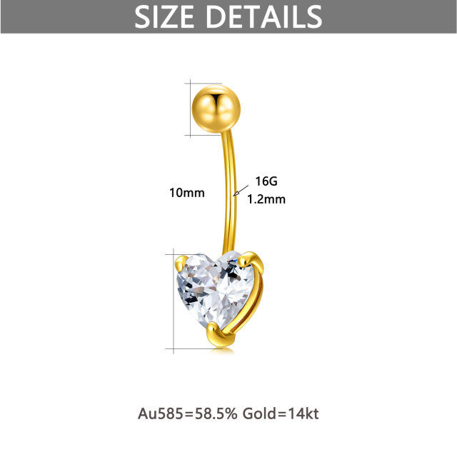 14K Gold Heart Cubic Zirconia Belly Button Ring-4