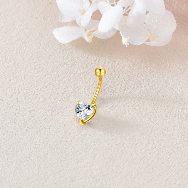 14K Gold Heart Cubic Zirconia Belly Button Ring-2