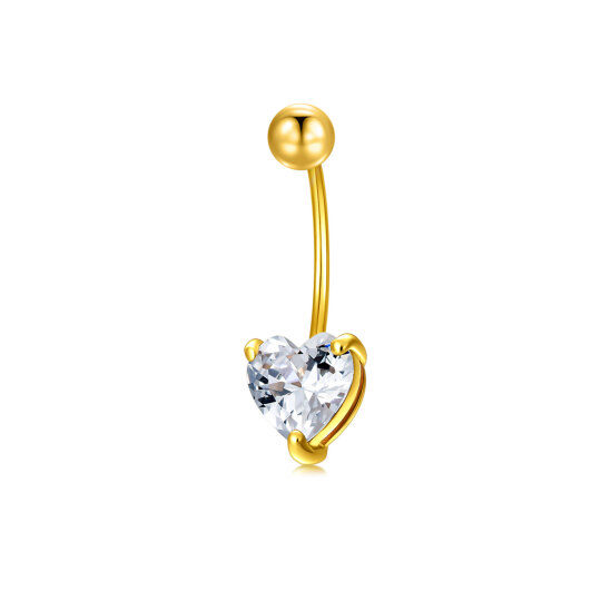 14K Gold Heart Shaped Cubic Zirconia Belly Button Rings for Women